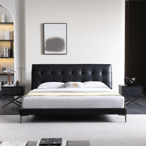 黑色真皮床意式極簡雙人主臥大床1.8m輕奢軟包頭層牛皮床彿山家具 黑色真皮床意式極簡雙人主臥大床1.8m輕奢軟包頭層牛皮床彿山家具