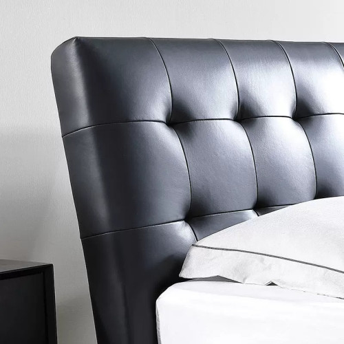 黑色真皮床意式極簡雙人主臥大床1.8m輕奢軟包頭層牛皮床彿山家具 黑色真皮床意式極簡雙人主臥大床1.8m輕奢軟包頭層牛皮床彿山家具