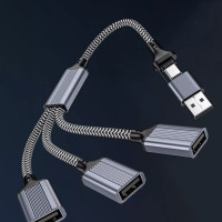 多功能OTG轉接頭c拓展隖連滑鼠鍵盤U盤HUB分線器電腦二拖三轉換線