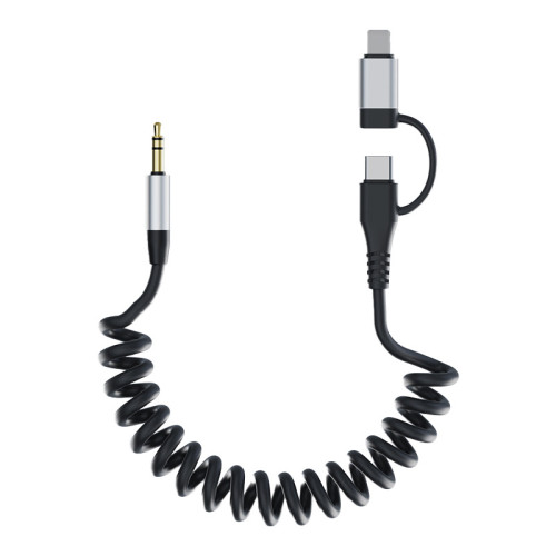 二合一車用音頻線3.5mm轉接頭TC接口圓孔AUX彈簧適用蘋果安卓機 二合一車用音頻線3.5mm轉接頭TC接口圓孔AUX彈簧適用蘋果安卓機