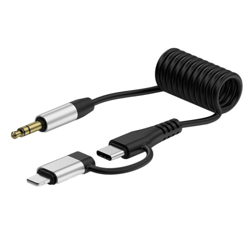 3.5mm轉接器車用二合一音頻線AUX彈簧轉接頭TypeC接口適用蘋果機