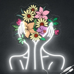 可調光美女花朵UV打印霓虹燈臥室花店裝飾牆面亞克力底板led燈