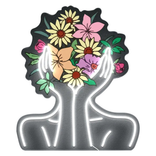 可調光美女花朵UV打印霓虹燈臥室花店裝飾牆面亞克力底板led燈