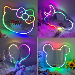 霓虹化妝鏡全彩幻彩rgb鏡面霓虹燈臥室裝飾跑馬流水燈