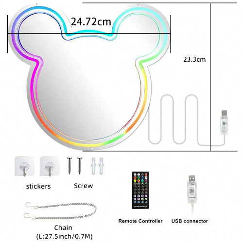 霓虹化妝鏡全彩幻彩rgb鏡面霓虹燈臥室裝飾跑馬流水燈 霓虹化妝鏡全彩幻彩rgb鏡面霓虹燈臥室裝飾跑馬流水燈