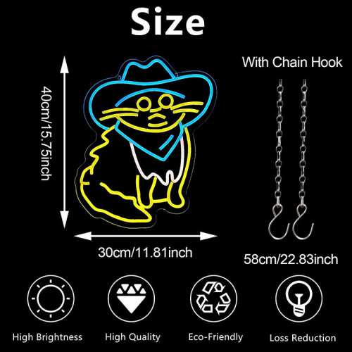 LED牛仔貓霓虹燈牌房間臥室裝飾燈牌室外裝飾露營燈牌 LED牛仔貓霓虹燈牌房間臥室裝飾燈牌室外裝飾露營燈牌