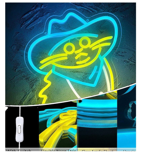 LED牛仔貓霓虹燈牌房間臥室裝飾燈牌室外裝飾露營燈牌 LED牛仔貓霓虹燈牌房間臥室裝飾燈牌室外裝飾露營燈牌