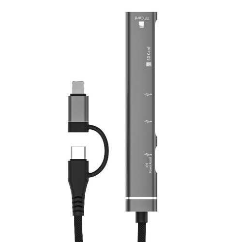 擴展隖TypeC轉Lightning多功能TFSD讀卡器USB多功能五口雙頭集線 擴展隖TypeC轉Lightning多功能TFSD讀卡器USB多功能五口雙頭集線