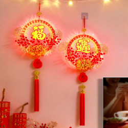 發光招財進寶花環掛飾喬遷之喜客廳牆上裝飾布置入宅儀式掛件用品