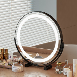 LED化妝鏡桌上型桌面補光智能臥室梳妝台鏡子可旋轉宿舍網紅少女心