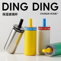春林玻璃吸管保溫杯不鏽鋼水杯大容量耐高溫高硼矽玻璃吸管可拆杯