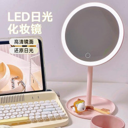 led化妝鏡子學生宿舍帶燈桌上型桌面補光小鏡子女生可攜式梳妝鏡收納