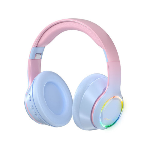 頭戴式藍牙耳機爆款漸變色帶燈光耳麥出