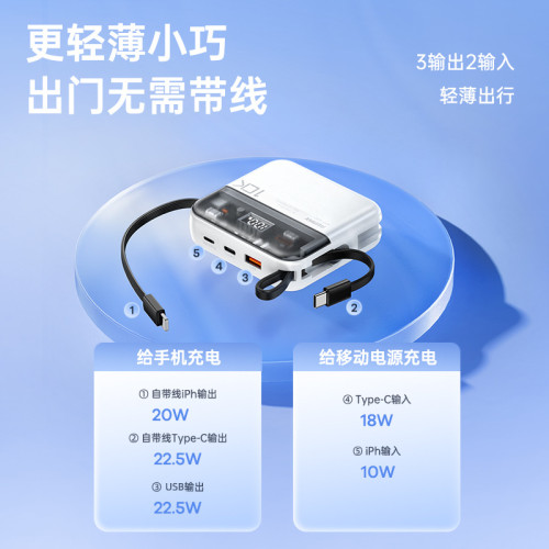REMAX睿量速暢Pro 20W+22.5W自帶雙快充線行動電源手機快充充電寶 REMAX睿量速暢Pro 20W+22.5W自帶雙快充線行動電源手機快充充電寶