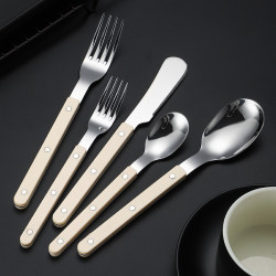 430不鏽鋼柳釘夾柄刀叉勺酒店餐具奶油風法式牛排刀甜品勺叉套裝