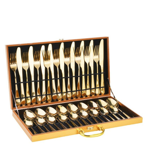 1010不鏽鋼刀叉勺餐具套裝 金色木盒36件套刀叉勺套裝 1010不鏽鋼刀叉勺餐具套裝 金色木盒36件套刀叉勺套裝