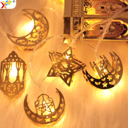 發光鏤空鐵藝齋節星月led彩燈串中東節日氛圍室內房間裝飾布置