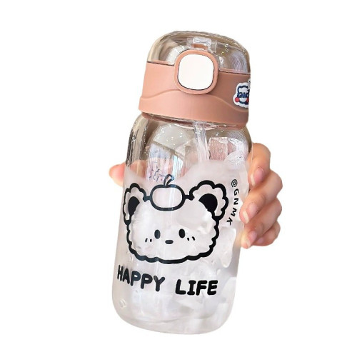 卡通圓圓蓋-可愛波波小狗玻璃杯自帶提環絲印設計矽膠吸嘴玻 卡通圓圓蓋-可愛波波小狗玻璃杯自帶提環絲印設計矽膠吸嘴玻