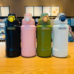 手提簡約保溫杯316不鏽鋼大容量學生可攜式高顔值戶外運動吸管杯批