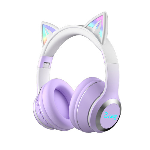 新款頭戴式耳機無線藍牙發光貓耳漸變色高顔值可愛女生爆款
