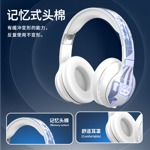 新款頭戴式耳機塗鴉圖案國潮無線藍牙遊戯電競重低音超長續航