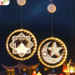 發光星星月亮城堡led彩燈掛件齋節氛圍室內窗戶裝飾布置掛飾