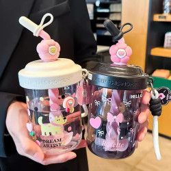 可愛攪拌杯2025新款女高顔值塑膠杯夏季帶吸管女學生個性可攜式水杯