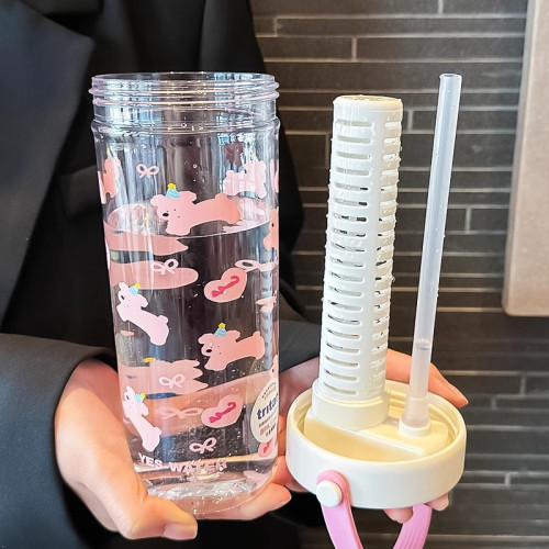 小清新塑膠杯吸管杯新款女高顔值大容量帶茶倉水杯夏天學生杯 小清新塑膠杯吸管杯新款女高顔值大容量帶茶倉水杯夏天學生杯