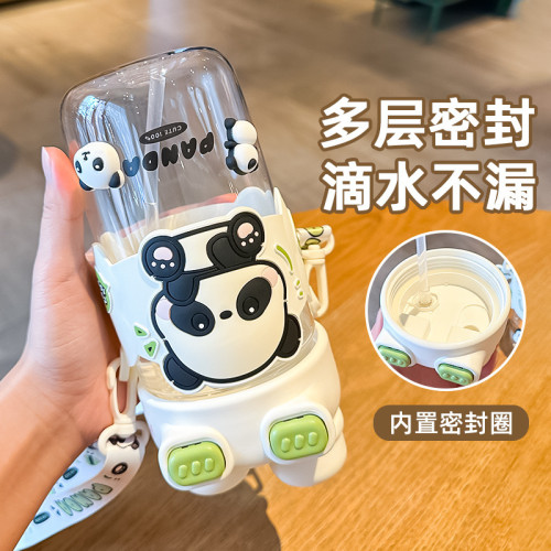 簡約熊貓雙飲水杯學生卡通夏天吸管杯女生可攜式高顔值兒童塑膠杯批 簡約熊貓雙飲水杯學生卡通夏天吸管杯女生可攜式高顔值兒童塑膠杯批