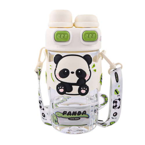 簡約熊貓雙飲水杯學生卡通夏天吸管杯女生可攜式高顔值兒童塑膠杯批 簡約熊貓雙飲水杯學生卡通夏天吸管杯女生可攜式高顔值兒童塑膠杯批