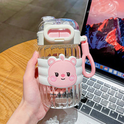 繽紛動物玻璃杯水杯高硼矽玻璃杯女高顔值雙飲吸管杯夏季學生可攜式