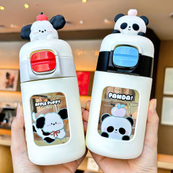 矽膠吸管玻璃水杯女高顔值防摔耐熱耐高溫可愛動物可攜式喝水杯夏季