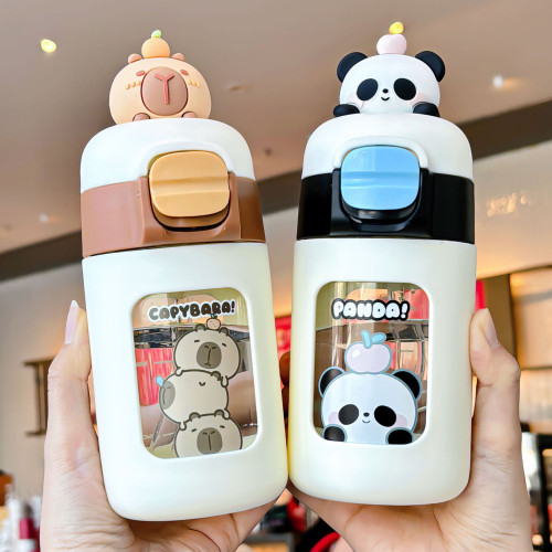 矽膠吸管玻璃水杯女高顔值防摔耐熱耐高溫可愛動物可攜式喝水杯夏季