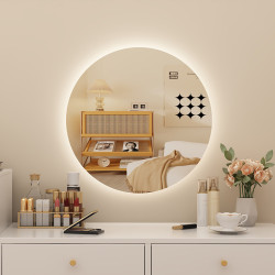 led帶燈圓形鏡子梳妝台鏡子化妝鏡壁掛主臥室梳妝鏡掛牆智能防霧