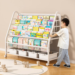 兒童書架落地置物架家用閲讀區繪本架多層玩具收納架簡易寶寶書櫃