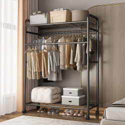 掛衣架落地臥室家用可移動雙桿置物衣帽架簡易收納架立式晾衣架子