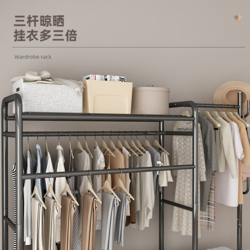 掛衣架落地臥室家用可移動雙桿置物衣帽架簡易收納架立式晾衣架子 掛衣架落地臥室家用可移動雙桿置物衣帽架簡易收納架立式晾衣架子
