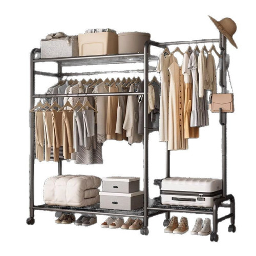 掛衣架落地臥室家用可移動雙桿置物衣帽架簡易收納架立式晾衣架子 掛衣架落地臥室家用可移動雙桿置物衣帽架簡易收納架立式晾衣架子