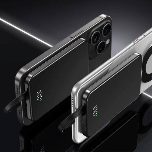 自帶線磁吸鋁合金充電寶10000安培 可攜式輕薄迷你行動電源禮品