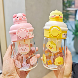 可愛卡皮巴拉玻璃杯帶茶隔泡茶水杯直飲吸管兩用彈蓋杯耐高溫水杯