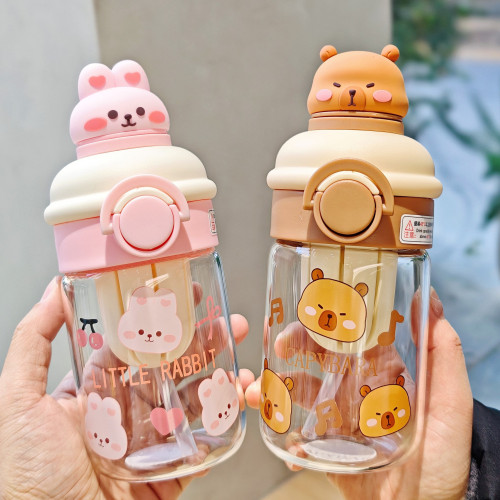 可愛卡皮巴拉玻璃杯帶茶隔泡茶水杯直飲吸管兩用彈蓋杯耐高溫水杯 可愛卡皮巴拉玻璃杯帶茶隔泡茶水杯直飲吸管兩用彈蓋杯耐高溫水杯