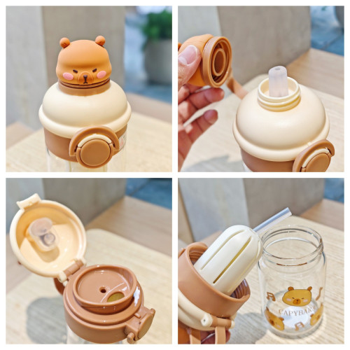 可愛卡皮巴拉玻璃杯帶茶隔泡茶水杯直飲吸管兩用彈蓋杯耐高溫水杯 可愛卡皮巴拉玻璃杯帶茶隔泡茶水杯直飲吸管兩用彈蓋杯耐高溫水杯