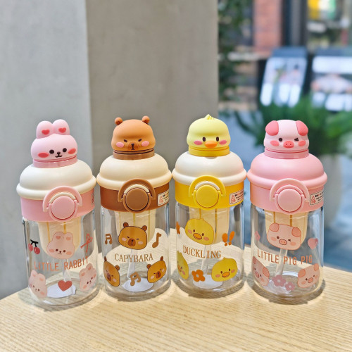 可愛卡皮巴拉玻璃杯帶茶隔泡茶水杯直飲吸管兩用彈蓋杯耐高溫水杯 可愛卡皮巴拉玻璃杯帶茶隔泡茶水杯直飲吸管兩用彈蓋杯耐高溫水杯