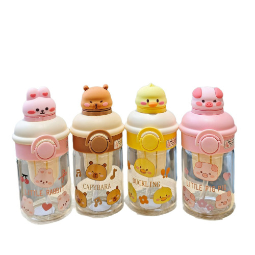 可愛卡皮巴拉玻璃杯帶茶隔泡茶水杯直飲吸管兩用彈蓋杯耐高溫水杯 可愛卡皮巴拉玻璃杯帶茶隔泡茶水杯直飲吸管兩用彈蓋杯耐高溫水杯