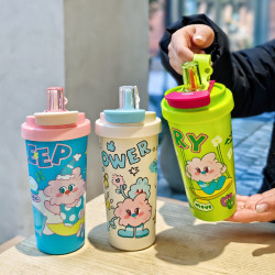 可愛卡通咖啡杯可攜式小年輕真空吸管杯高顔值不鏽鋼水杯禮品杯