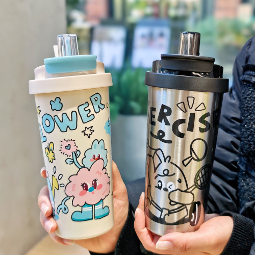 可愛卡通咖啡杯可攜式小年輕真空吸管杯高顔值不鏽鋼水杯禮品杯 可愛卡通咖啡杯可攜式小年輕真空吸管杯高顔值不鏽鋼水杯禮品杯