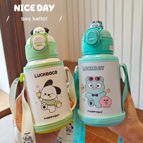 可愛公仔兒童保溫杯帶杯套防摔吸管水杯一杯雙飲真空杯子禮品 可愛公仔兒童保溫杯帶杯套防摔吸管水杯一杯雙飲真空杯子禮品