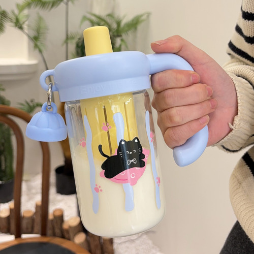 水杯玻璃杯女生泡茶杯2025新款夏季高顔值把手辦公室可愛吸管杯子 水杯玻璃杯女生泡茶杯2025新款夏季高顔值把手辦公室可愛吸管杯子