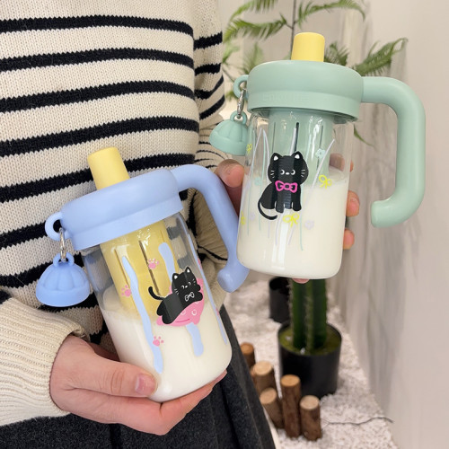 水杯玻璃杯女生泡茶杯2025新款夏季高顔值把手辦公室可愛吸管杯子 水杯玻璃杯女生泡茶杯2025新款夏季高顔值把手辦公室可愛吸管杯子