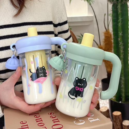 水杯玻璃杯女生泡茶杯2025新款夏季高顔值把手辦公室可愛吸管杯子 水杯玻璃杯女生泡茶杯2025新款夏季高顔值把手辦公室可愛吸管杯子